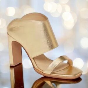 42 GOLD LINX Lulu’s Gold peep toe block heels women’s shoes size 6